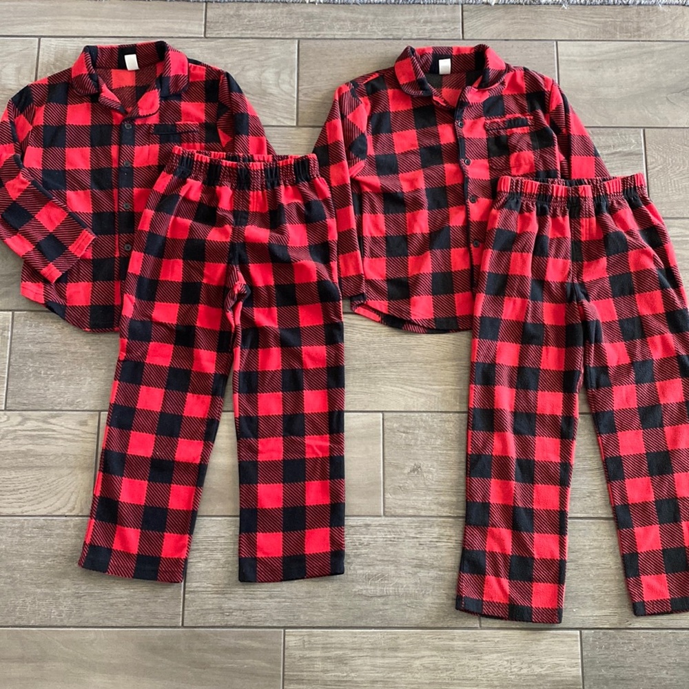 Boys Gap Buffalo Check PJs Twins - Red & Black - Set of 2